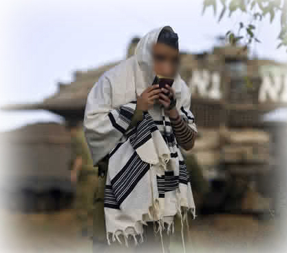 Israeli Soldier wearing tallit, saying daily prayers